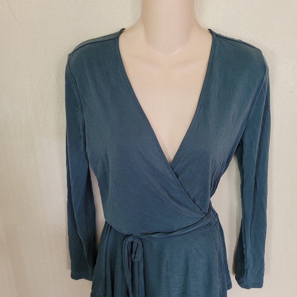 LOFT Greenish Blue Wrap Front Long Sleeve With Adjustable Tie Size Women's XS - Picture 3 of 8